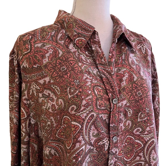 Charter Club Woman Silk Paisley Fall Color Button Down Blouse 18W - Picture 2 of 7